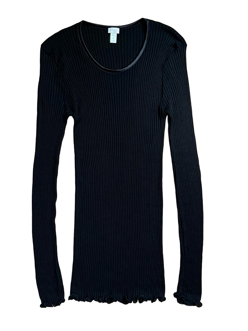 ZIMMERLI OF SWITZERLAND WOOL SILK RIBBED LONG SLEEVE TOP T-SHIRT BLACK MEDIUM